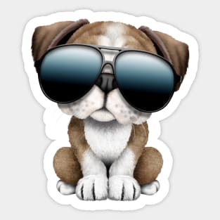 Cute British Bulldog Puppy Wearing Sunglasses Sticker